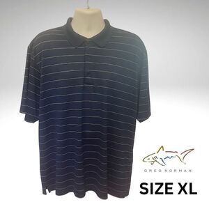 Greg Norman Collection Men's Dark Blue Striped Polo